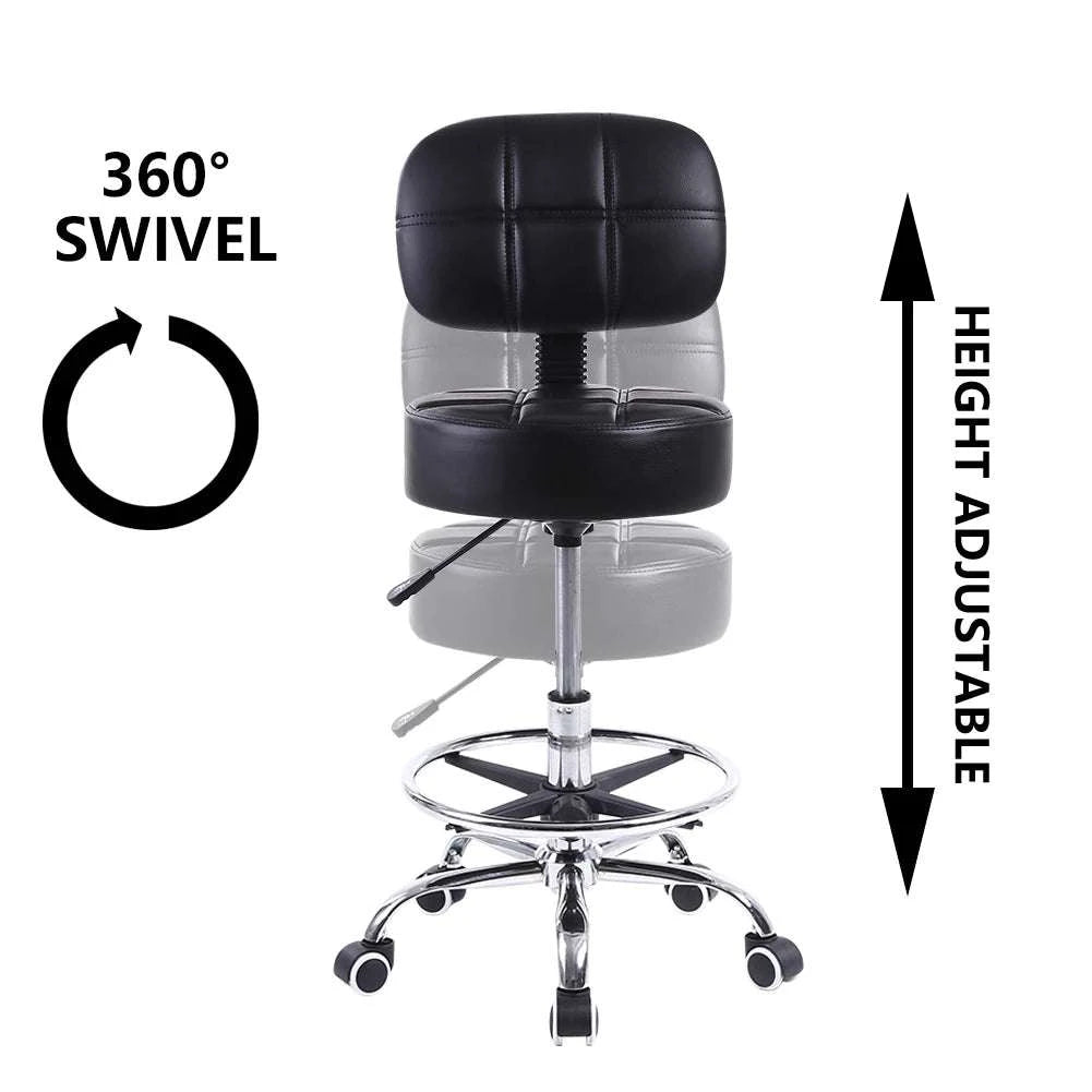 Adjustable Rolling Stool with Backrest & Footrest Drafting Chair-