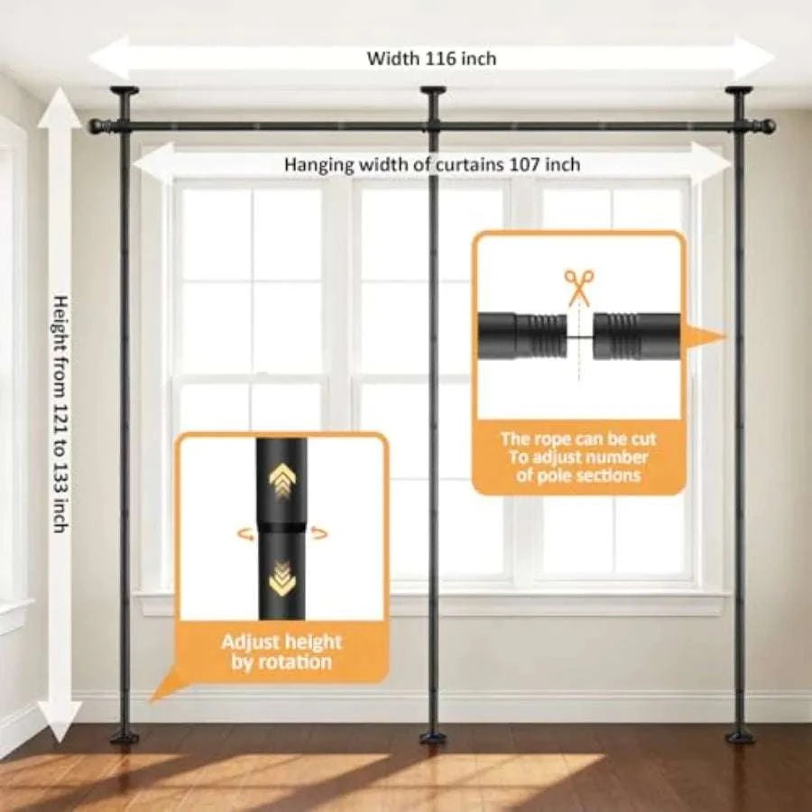 Adjustable Room Divider Curtain Rod for Privacy 10–11ft Height-United States