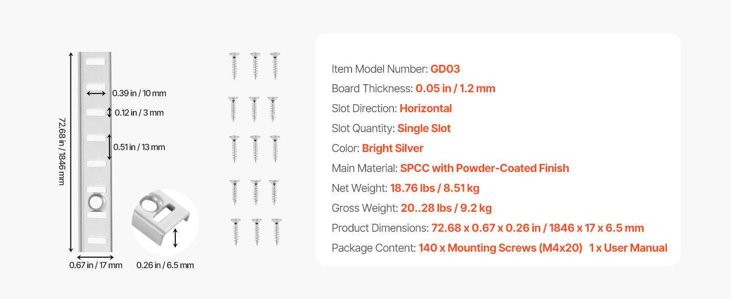 Adjustable Shelf Bracket Pilaster System with Screws for Wall Storage-20PCS / United States
