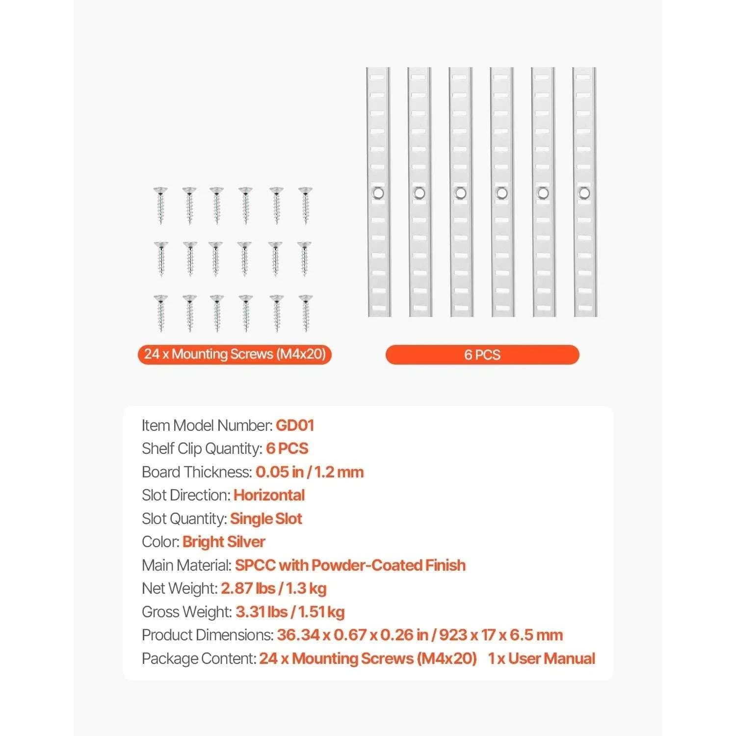Adjustable Shelf Bracket Pilaster System with Screws for Wall Storage-20PCS / United States