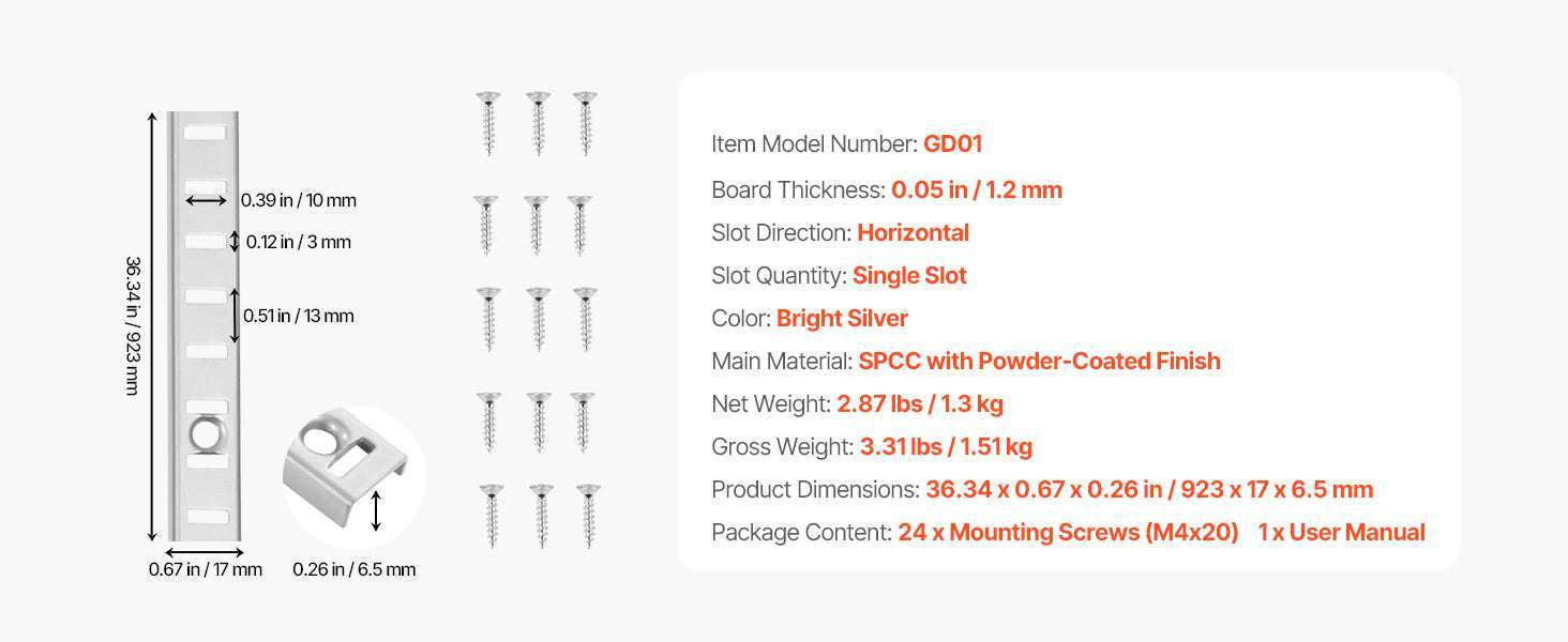 Adjustable Shelf Bracket Pilaster System with Screws for Wall Storage-20PCS / United States