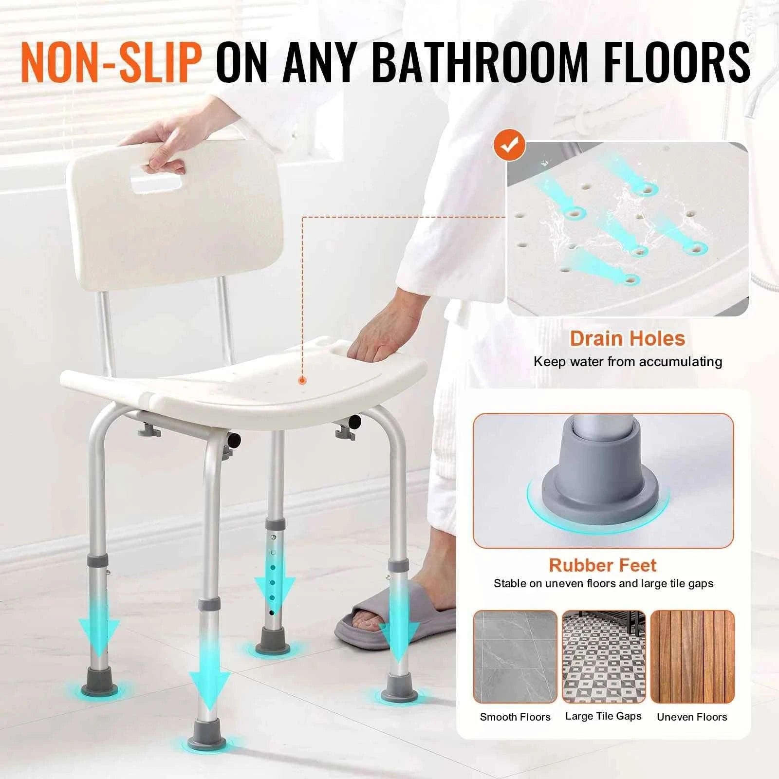 Adjustable Shower Chair with Back and Non-Slip Feet-350 lbs / United States