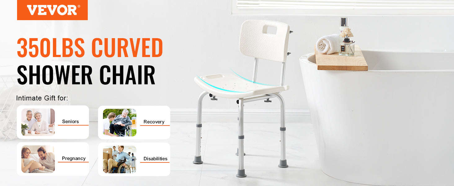 Adjustable Shower Chair with Back and Non-Slip Feet-350 lbs / United States