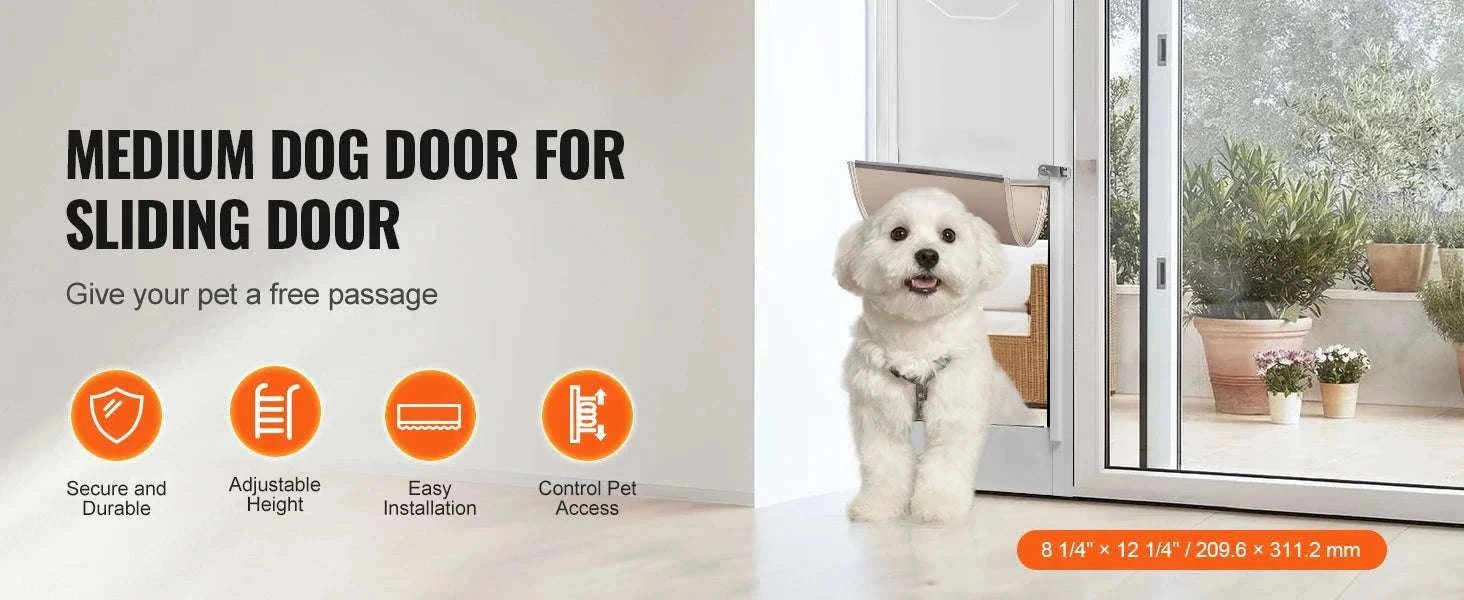 Adjustable Sliding Glass Dog Door with Lock & Tempered Glass Panel-M Size / france