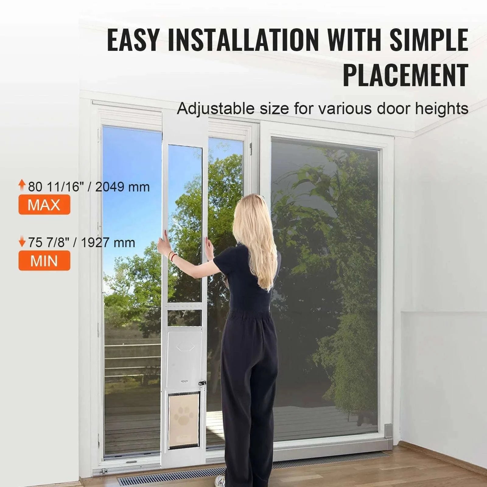 Adjustable Sliding Glass Dog Door with Lock & Tempered Glass Panel-M Size / france