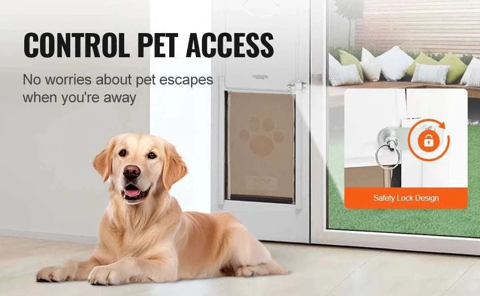 Adjustable Sliding Glass Dog Door with Lock & Tempered Glass Panel-M Size / france