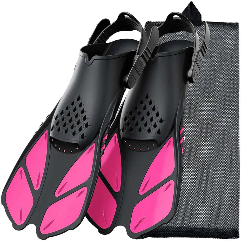 Adjustable Snorkel Fins for Comfortable Swimming and Travel-Black / S/M