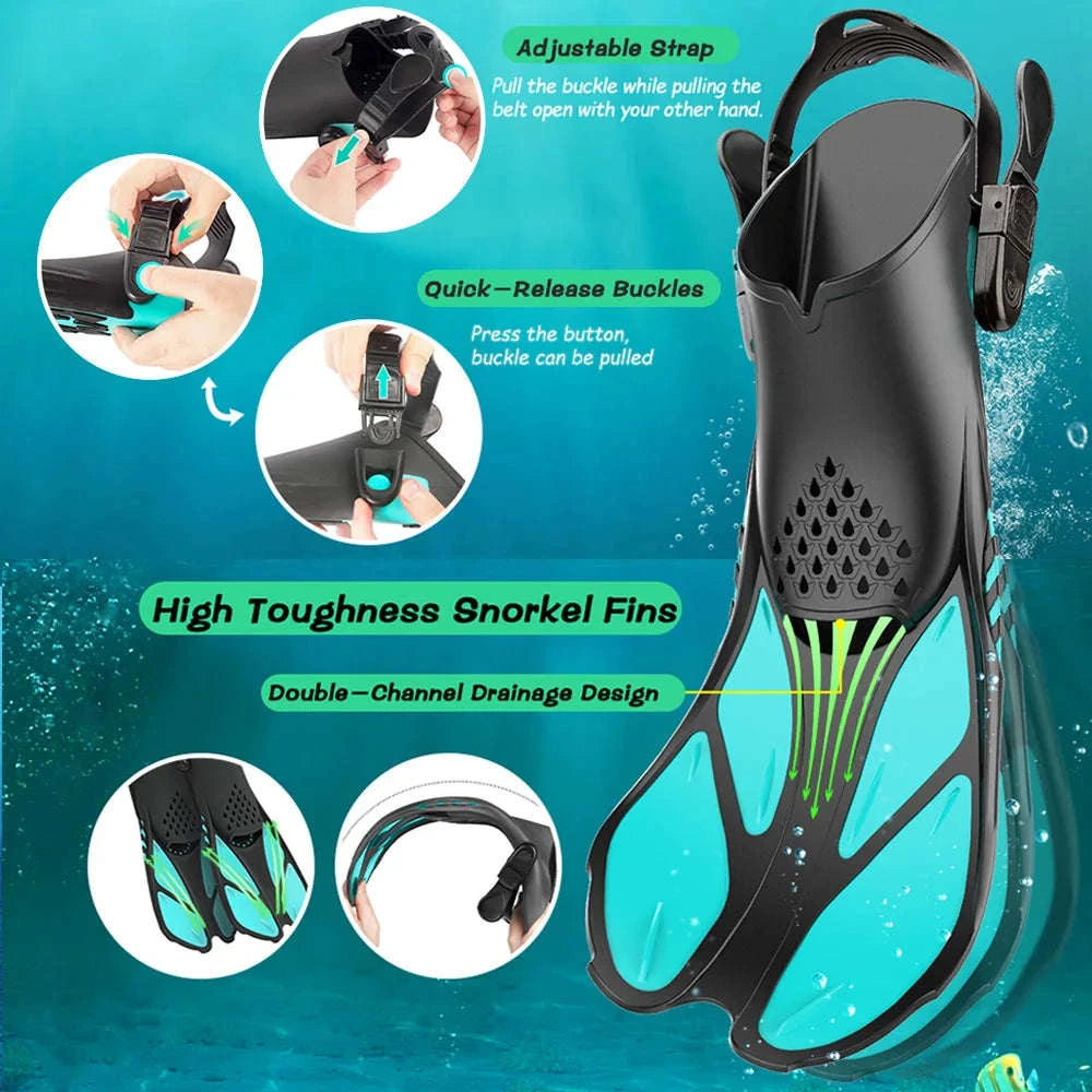 Adjustable Snorkel Fins for Comfortable Swimming and Travel-Black / S/M