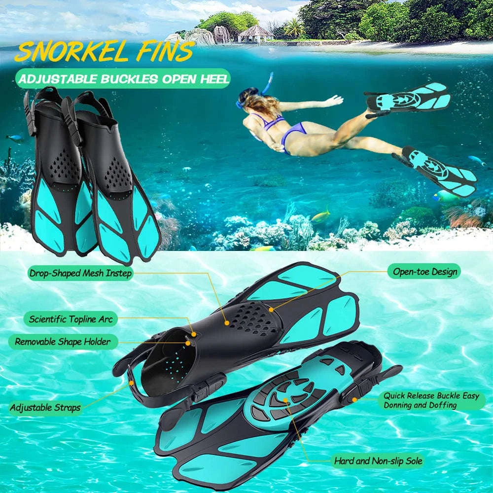 Adjustable Snorkel Fins for Comfortable Swimming and Travel-Black / S/M
