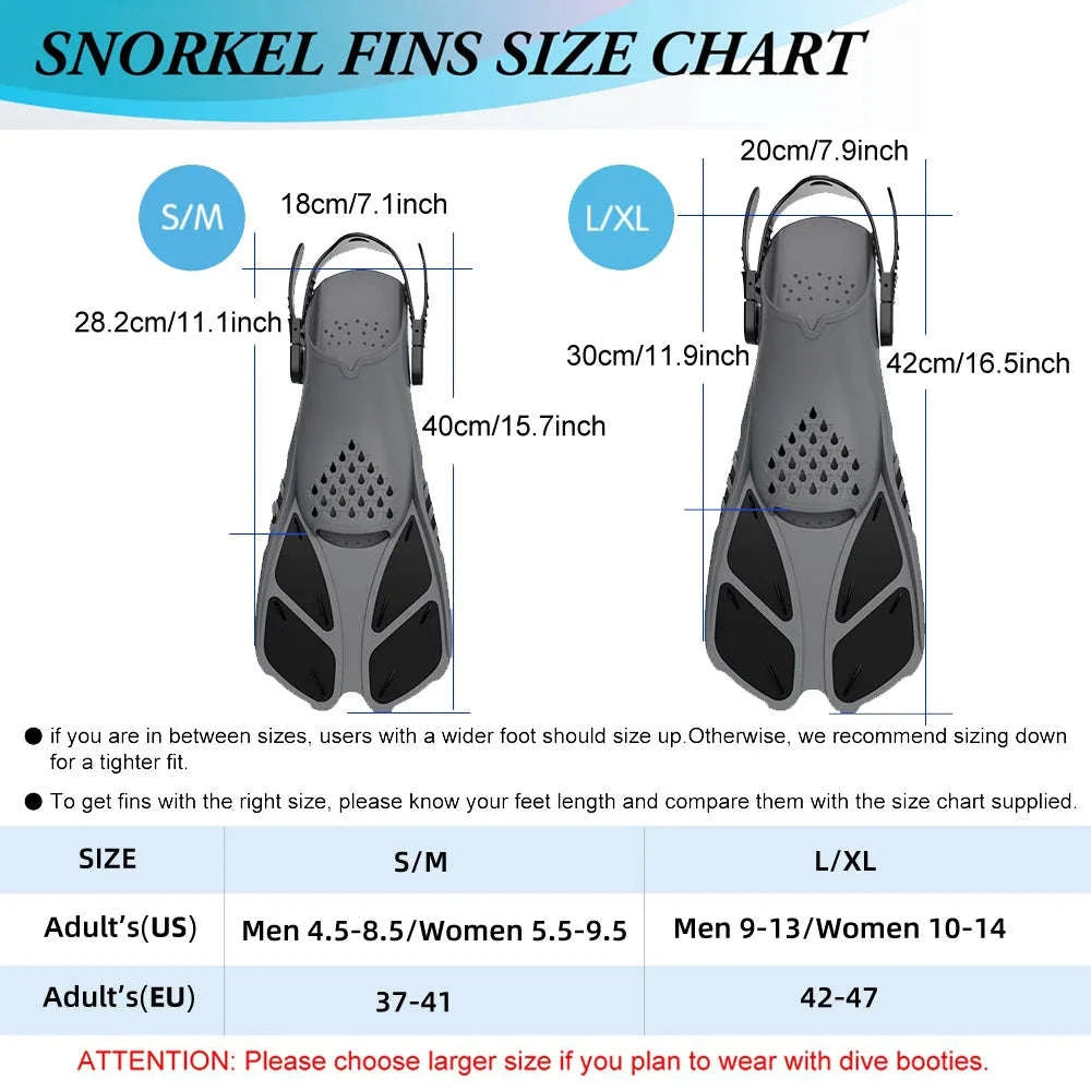 Adjustable Snorkel Fins for Comfortable Swimming and Travel-Black / S/M
