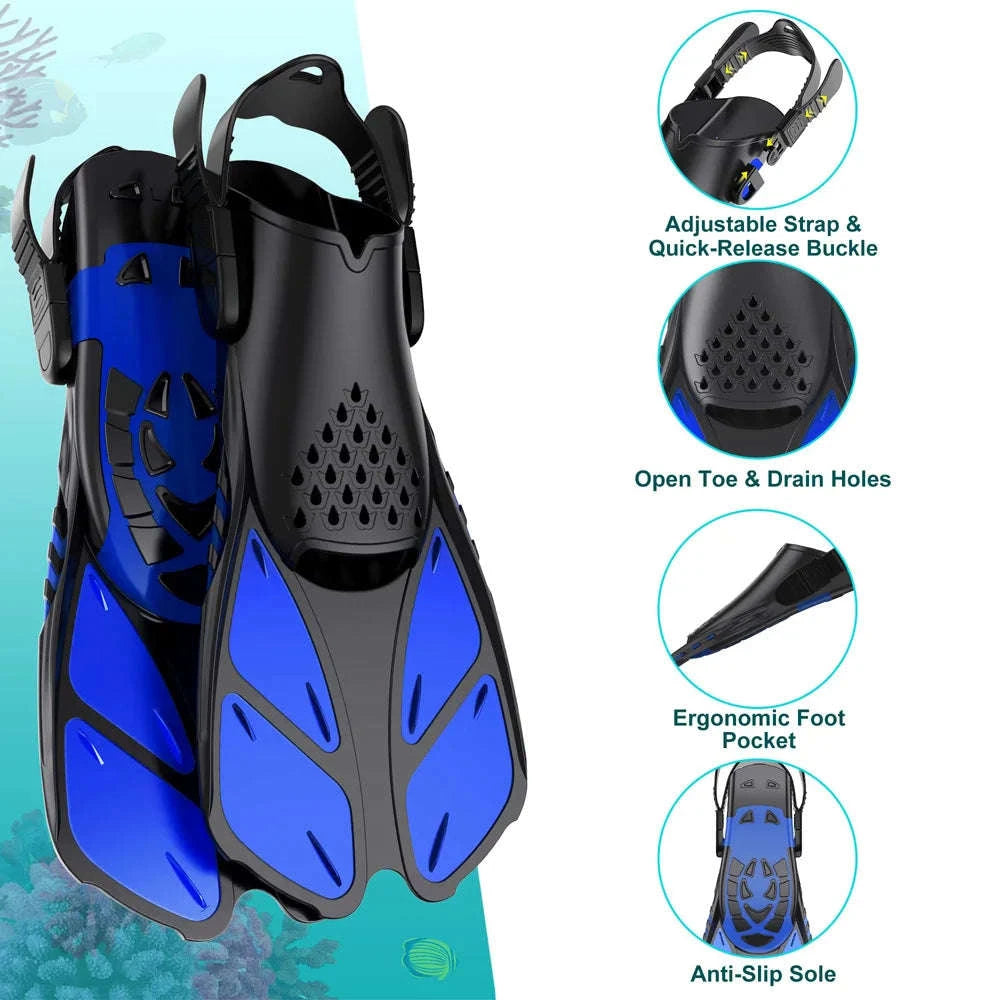 Adjustable Snorkel Fins for Comfortable Swimming and Travel-Black / S/M