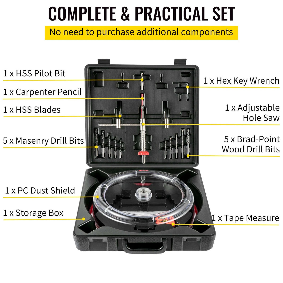 Adjustable Steel Hole Saw Cutter Kit with Dust Shield-40-200mm / Poland