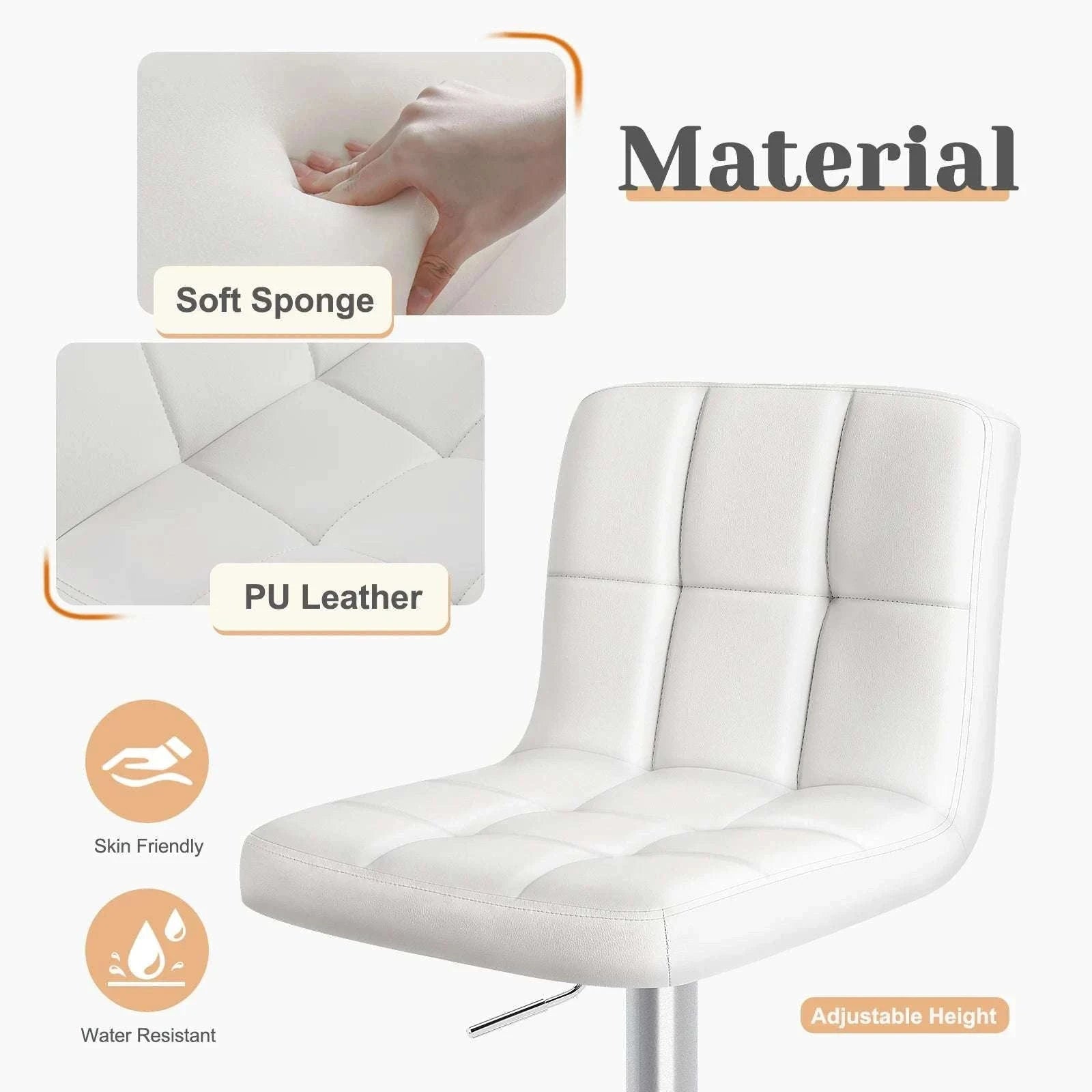 Adjustable Swivel Bar Stool Chair with Backrest Cushion-WHITE / United States