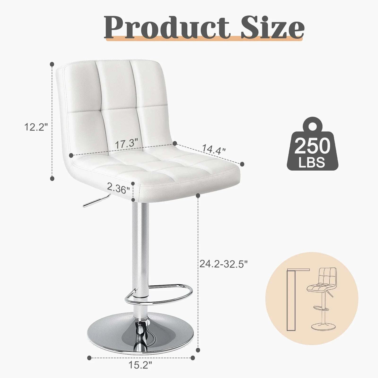 Adjustable Swivel Bar Stool Chair with Backrest Cushion-WHITE / United States