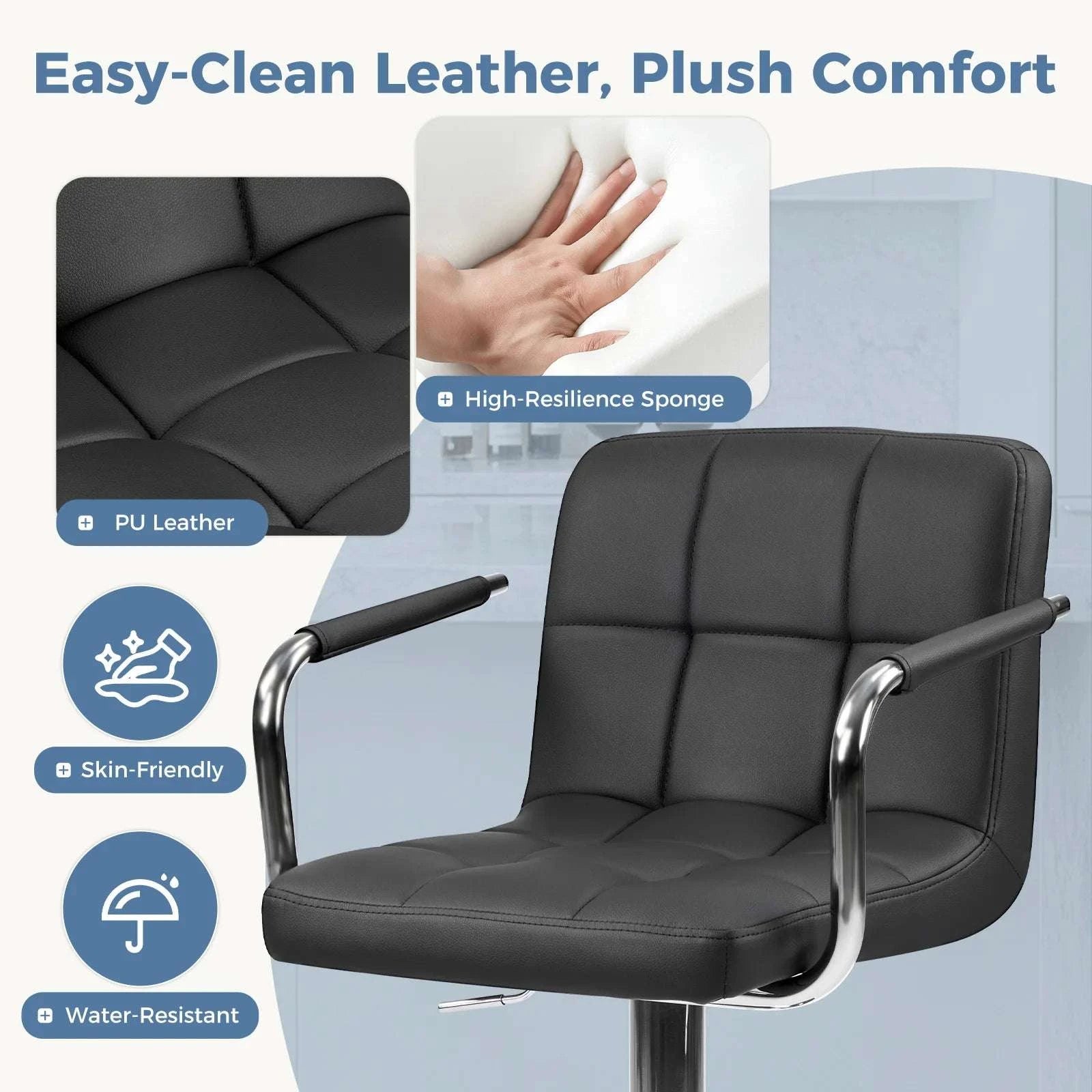 Adjustable Swivel Counter Height Office Chair with Padded Armrests-WHITE / United States