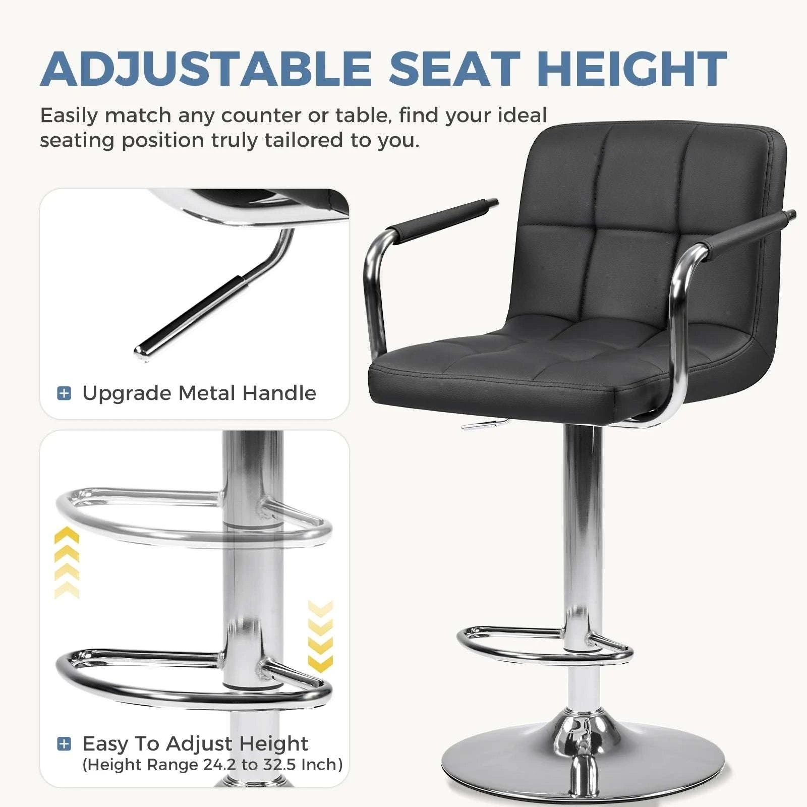Adjustable Swivel Counter Height Office Chair with Padded Armrests-WHITE / United States