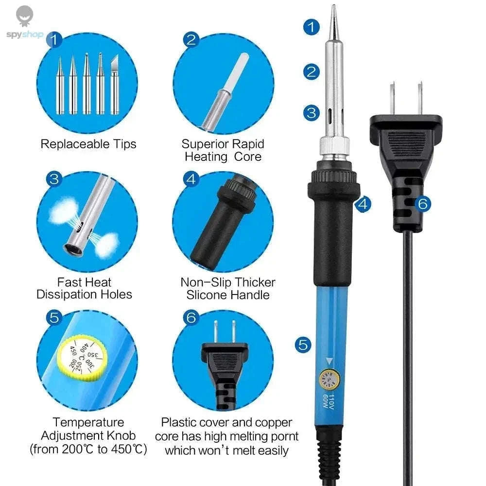 Adjustable Temperature Soldering Iron 60W for DIY Electronics-Gray EU standard