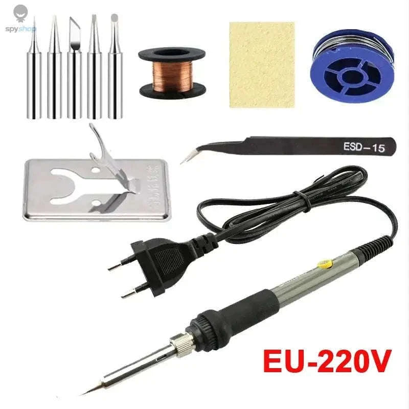 Adjustable Temperature Soldering Iron 60W for DIY Electronics-Gray EU standard