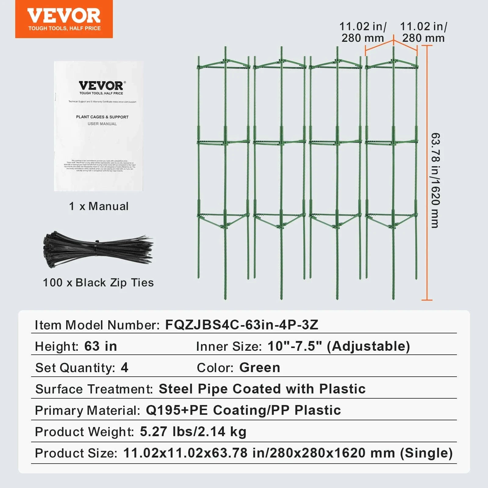 Adjustable Tomato Cage Plant Support Trellis Set-63inch / United States