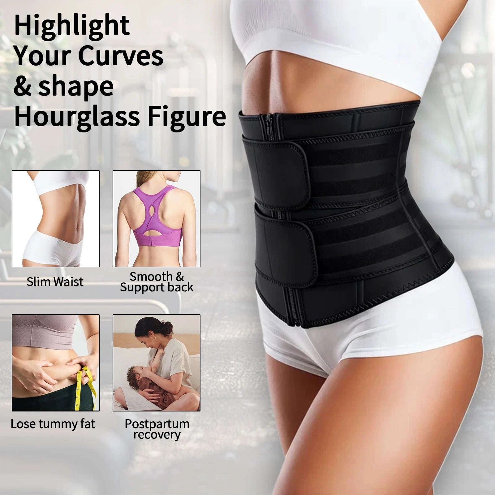 Adjustable Waist Trainer with Double Belts for Tummy Control & Support-black / XL / United States