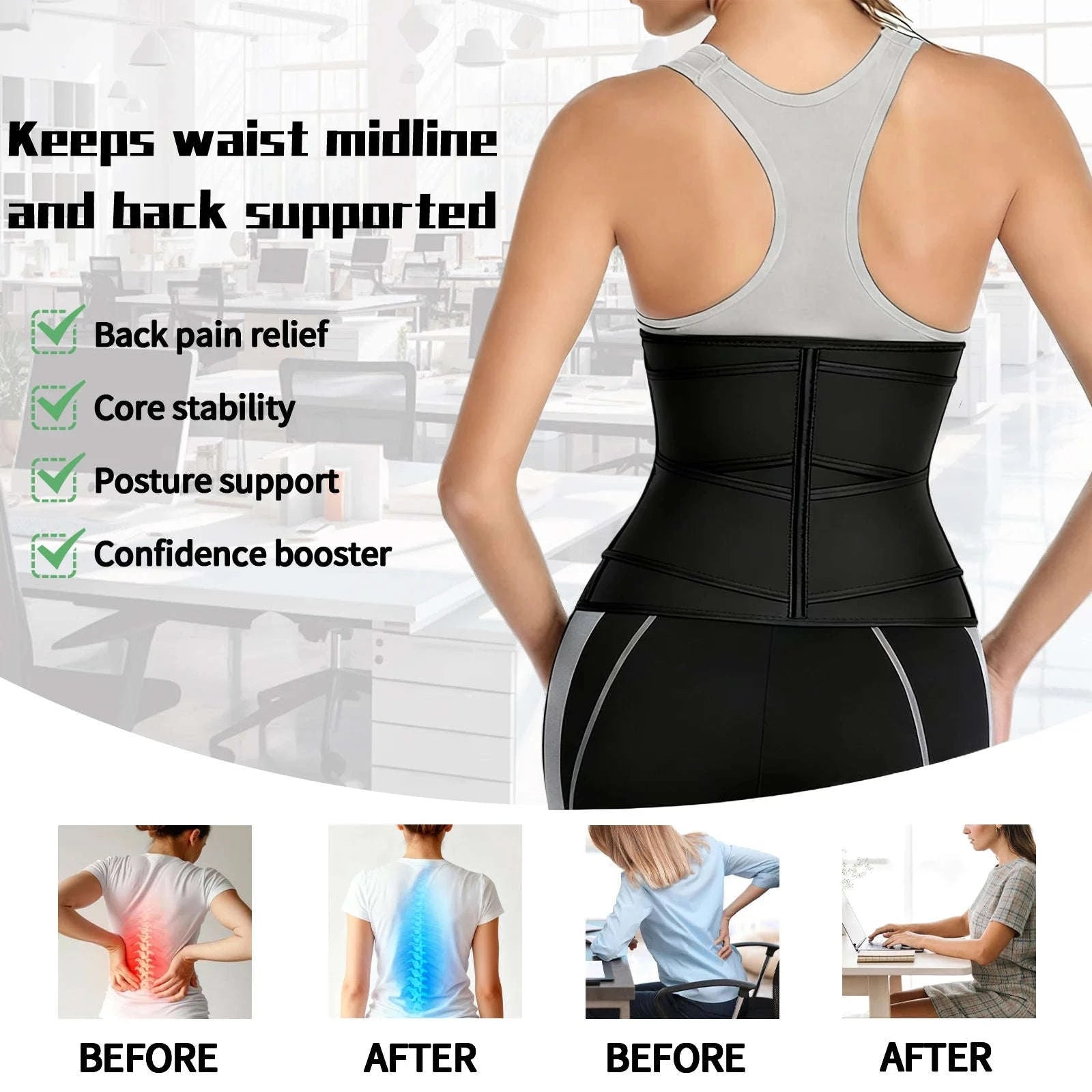 Adjustable Waist Trainer with Double Belts for Tummy Control & Support-black / XL / United States