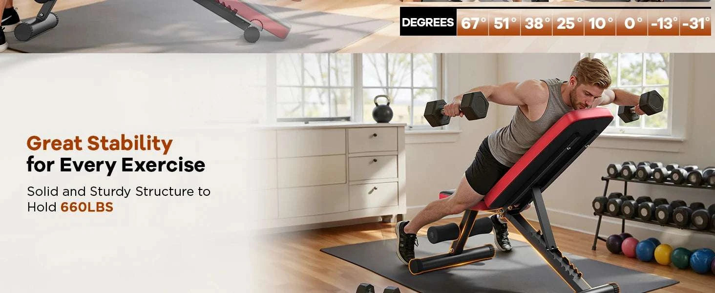 Adjustable Weight Bench with 8 Angles & 660LB Capacity for Home Gym-Black / United States