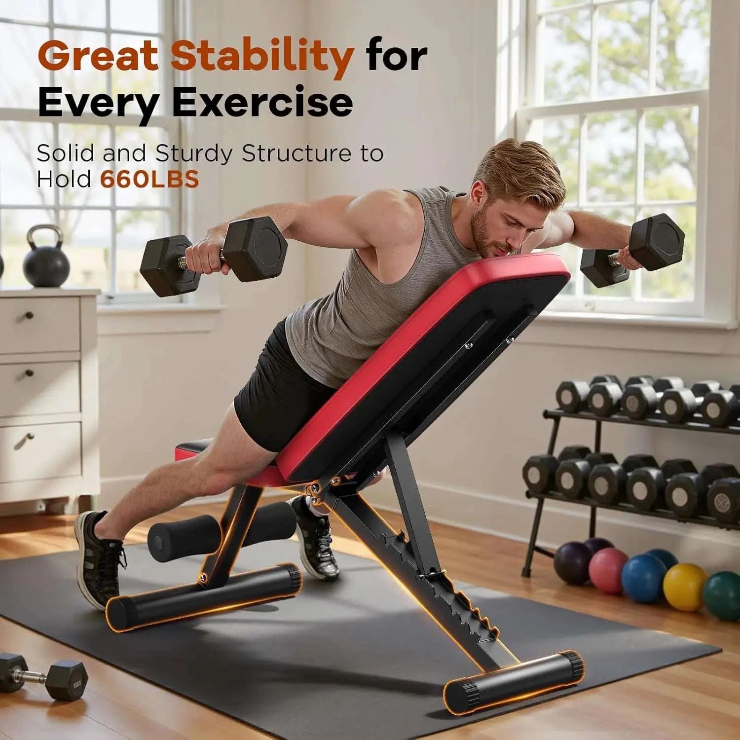 Adjustable Weight Bench with 8 Angles & 660LB Capacity for Home Gym-Black / United States