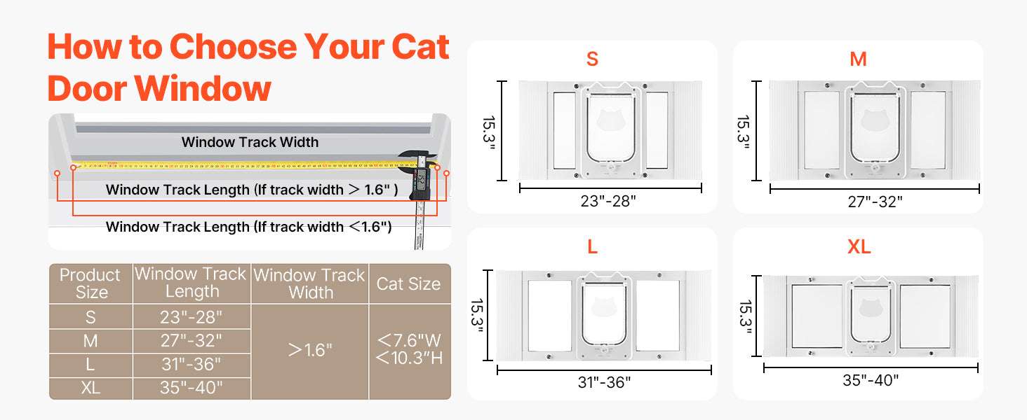 Adjustable Window Cat Door with 4 Lock Modes, 23–28 Inch Fit-15inch / United States