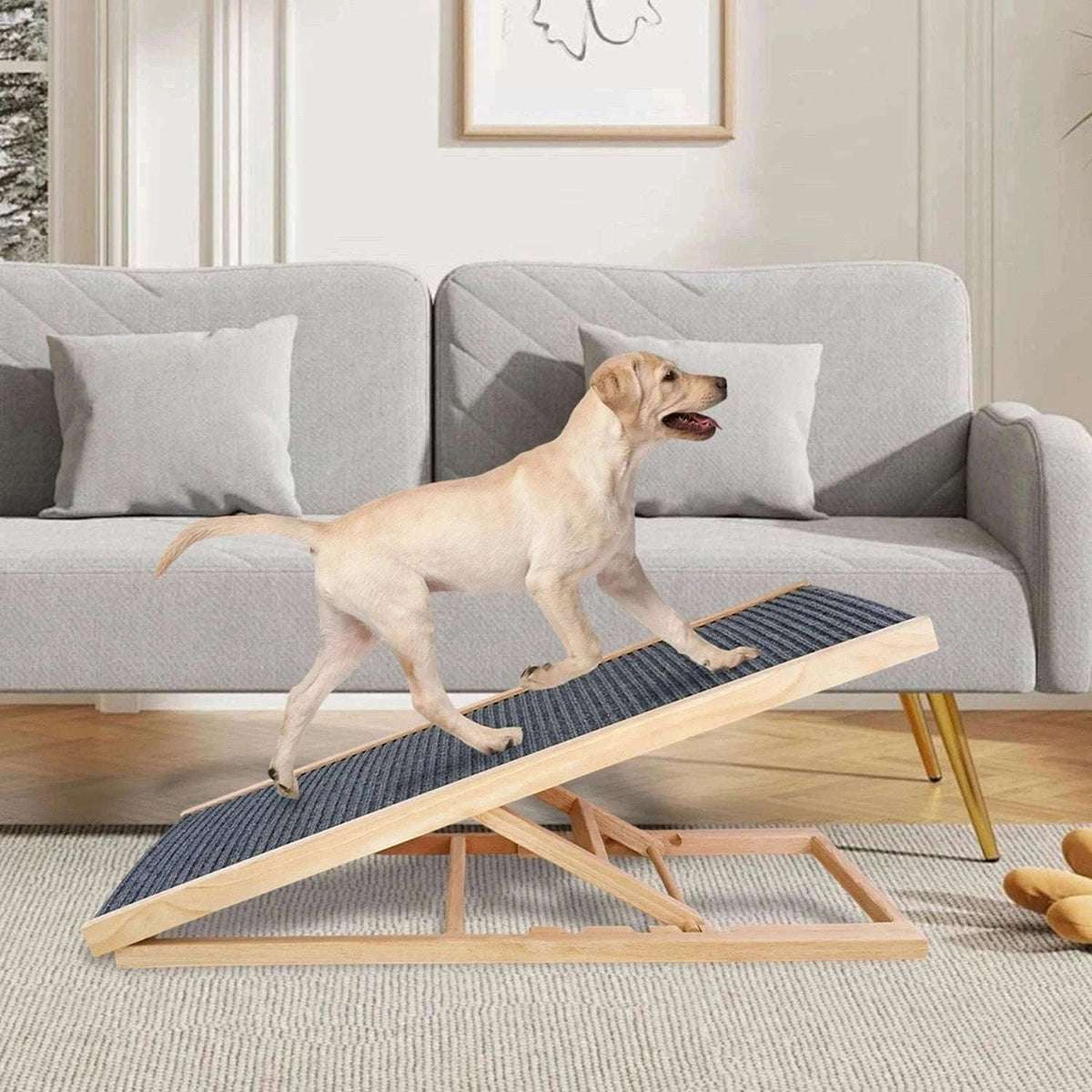 Adjustable Wooden Dog Ramp Non‑Slip Foldable for Bed Sofa Car-M / france