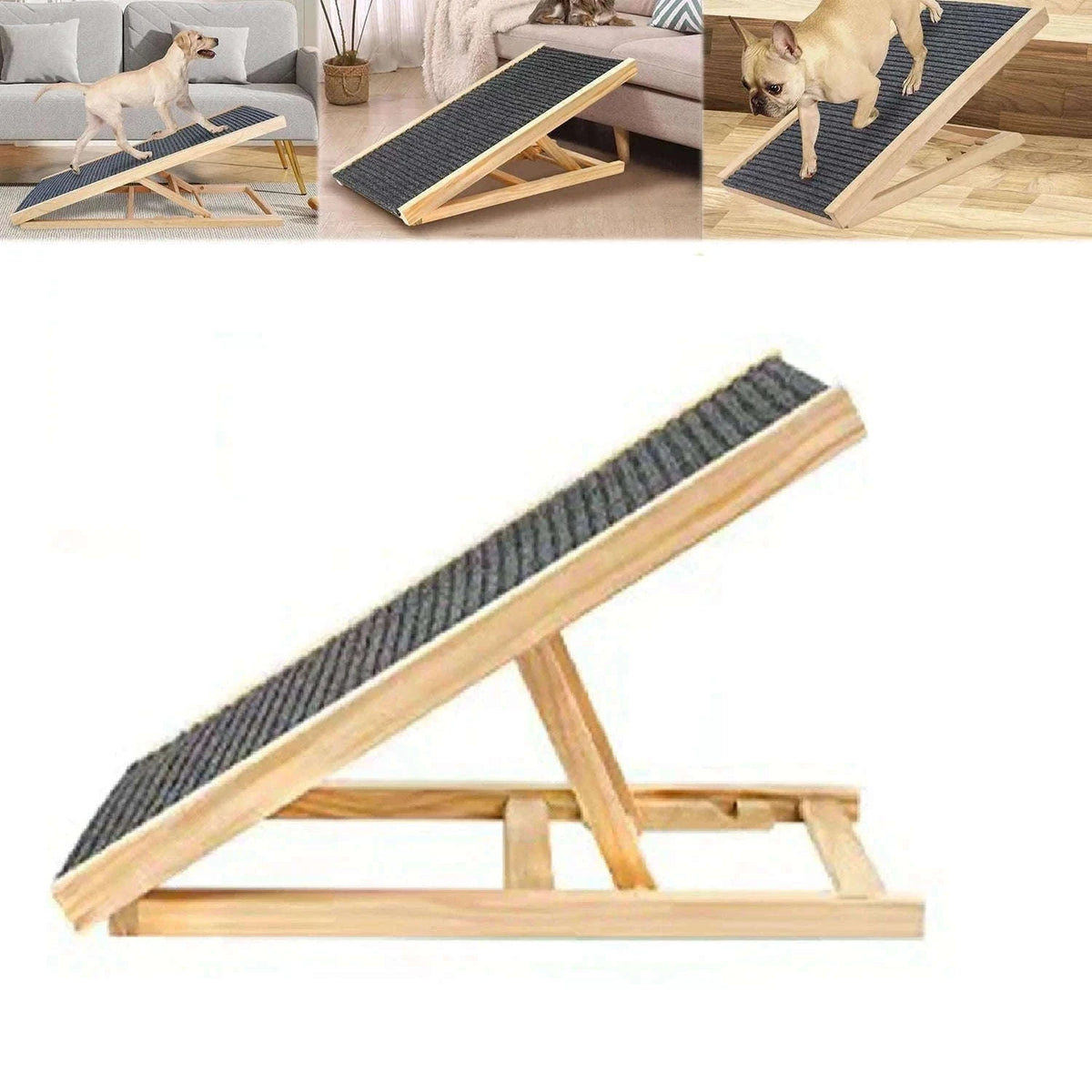 Adjustable Wooden Dog Ramp Non‑Slip Foldable for Bed Sofa Car-M / france