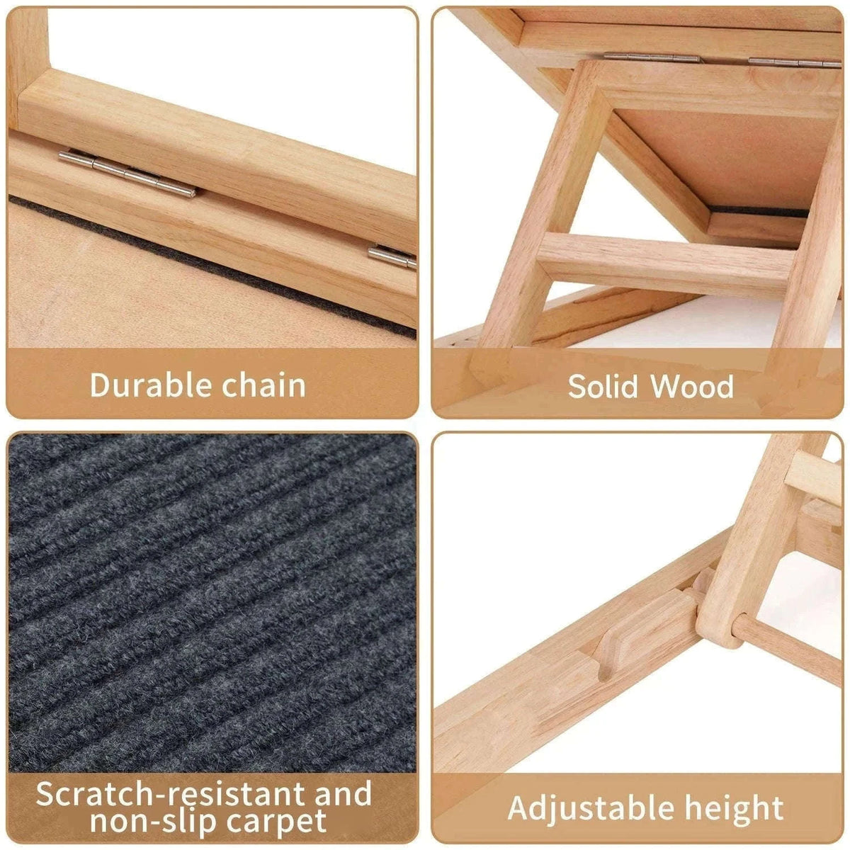 Adjustable Wooden Dog Ramp Non‑Slip Foldable for Bed Sofa Car-M / france