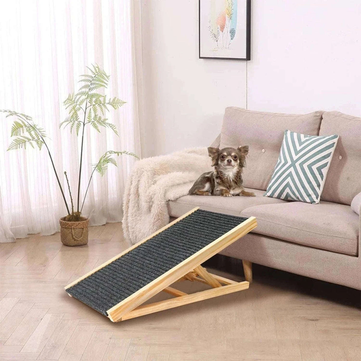 Adjustable Wooden Dog Ramp Non‑Slip Foldable for Bed Sofa Car-M / france