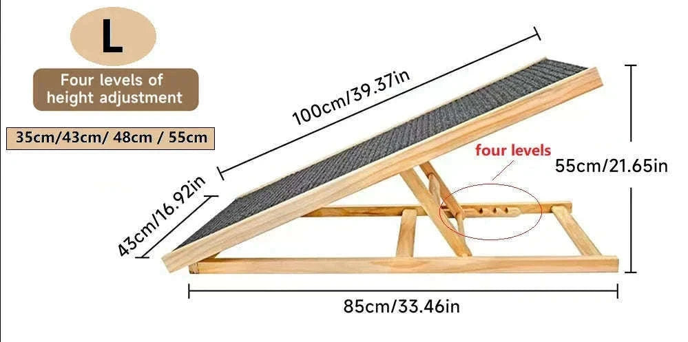 Adjustable Wooden Dog Ramp Non‑Slip Foldable for Bed Sofa Car-M / france