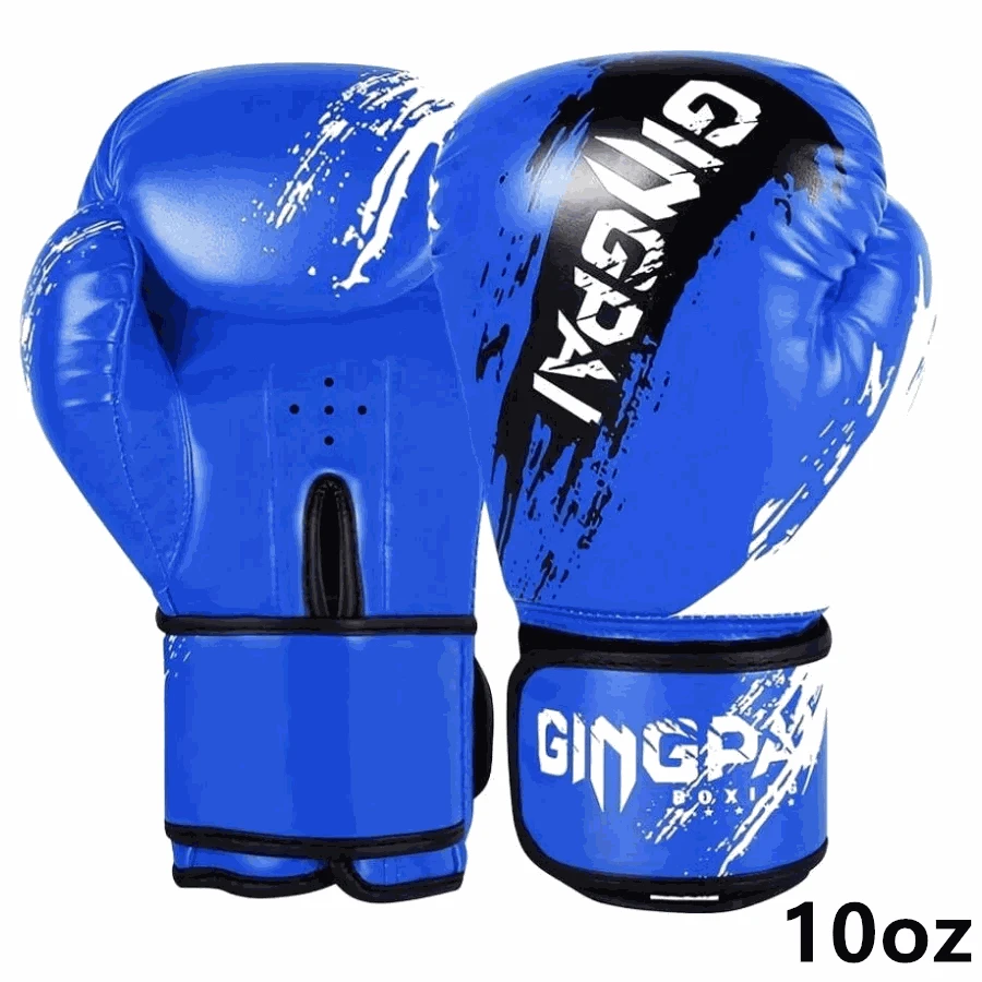 Adult Boxing Gloves 10oz PU Leather Training Mitts-Blue / 10oz