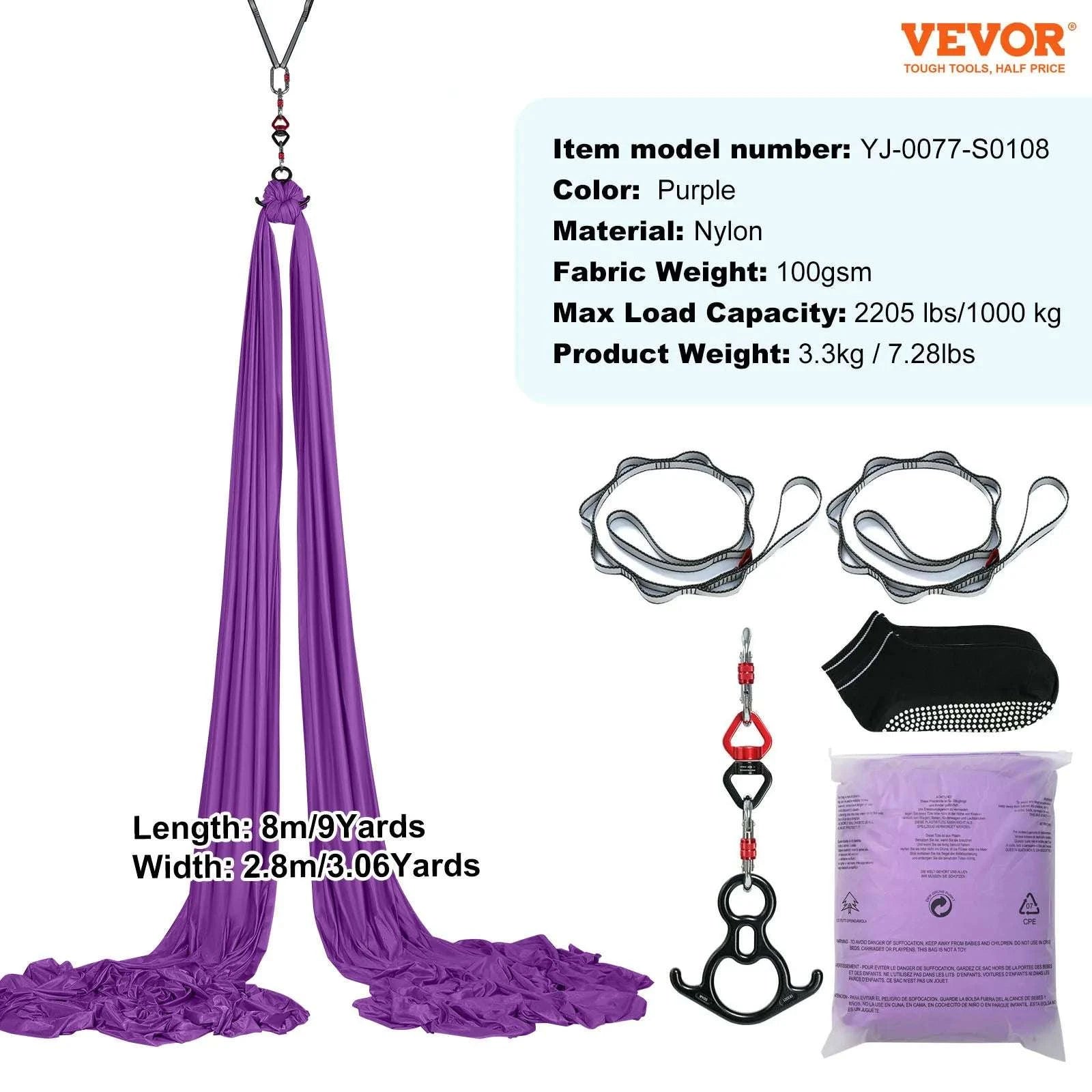Aerial Yoga Hammock Swing Kit – 8.7–11 Yard Nylon Silk Set-
