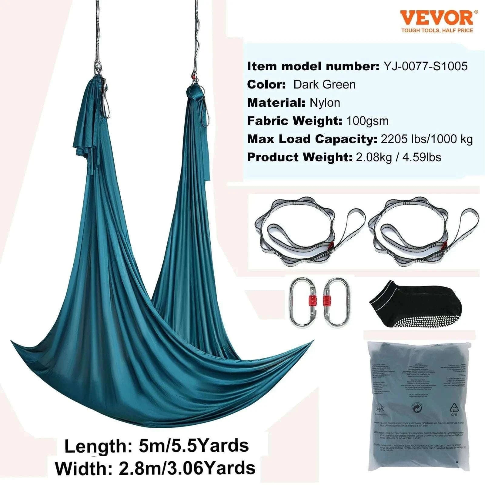 Aerial Yoga Hammock Swing Set with Full Rigging 5.5 Yards-Green / United States