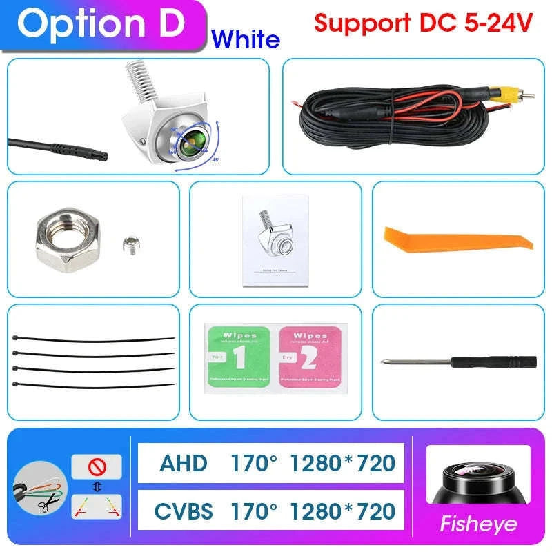 AHD 1080P CVBS Car Rear View Camera 170° Night Vision IP68 Waterproof-D-AHD 720P-White