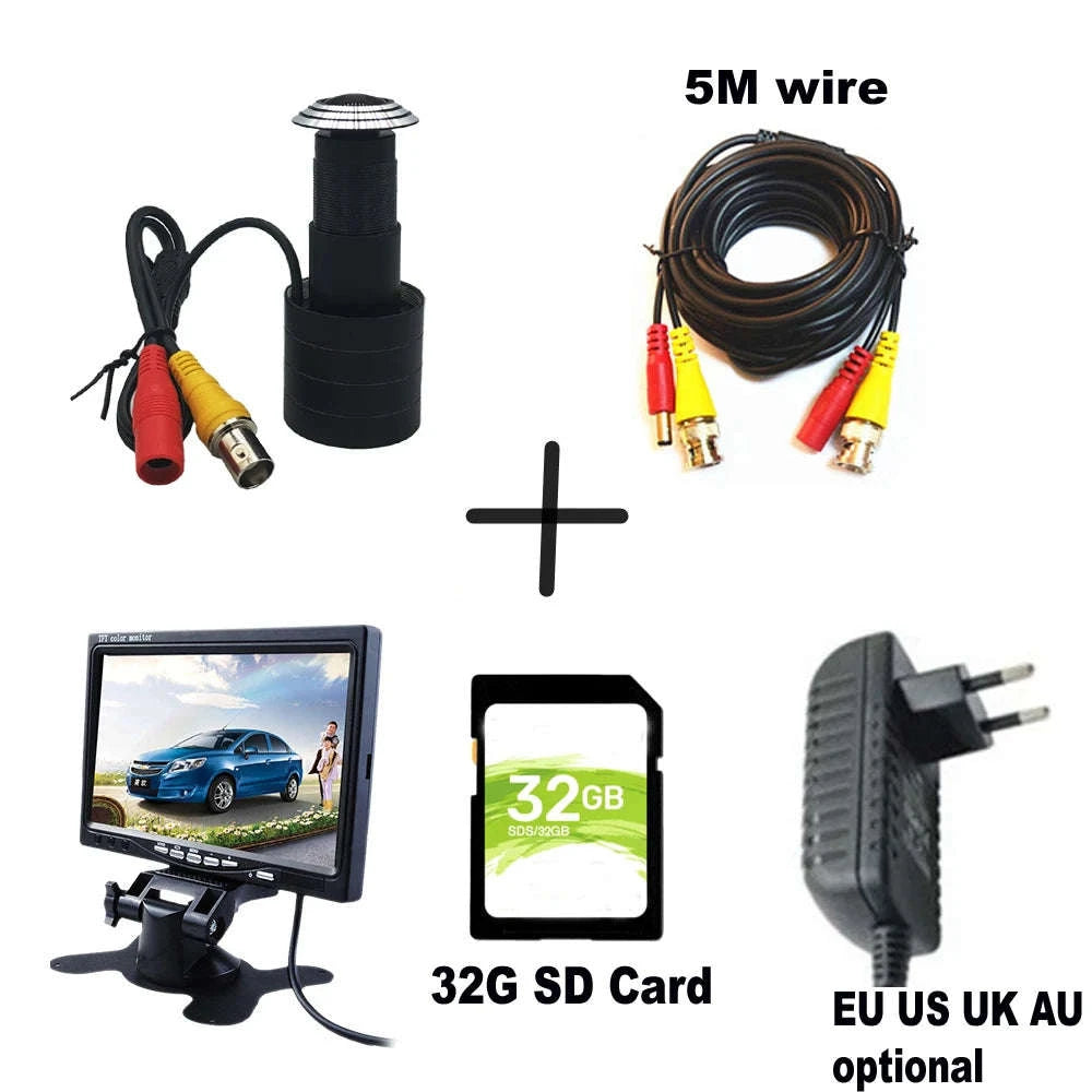 AHD Door Camera Kit with 1080p Fisheye Peephole and 7-Inch IPS Monitor-Only CVBS Camera / US Plug / PAL