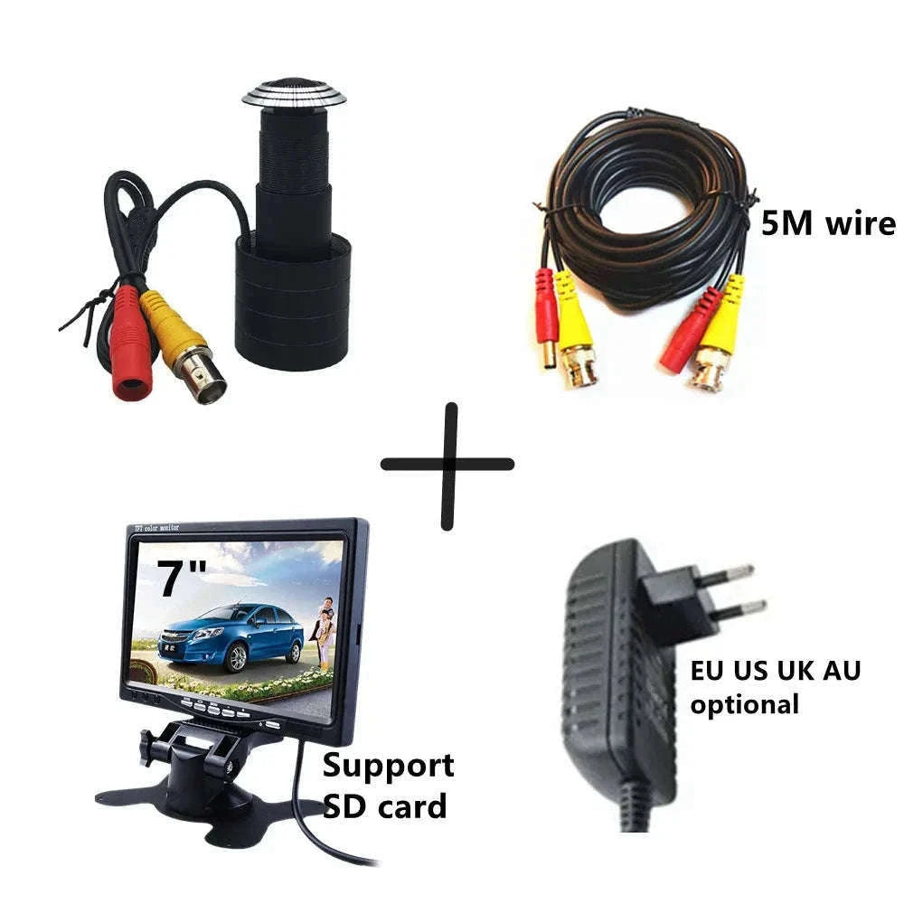 AHD Door Camera Kit with 1080p Fisheye Peephole Monitor-Only CVBS Camera / US Plug / PAL