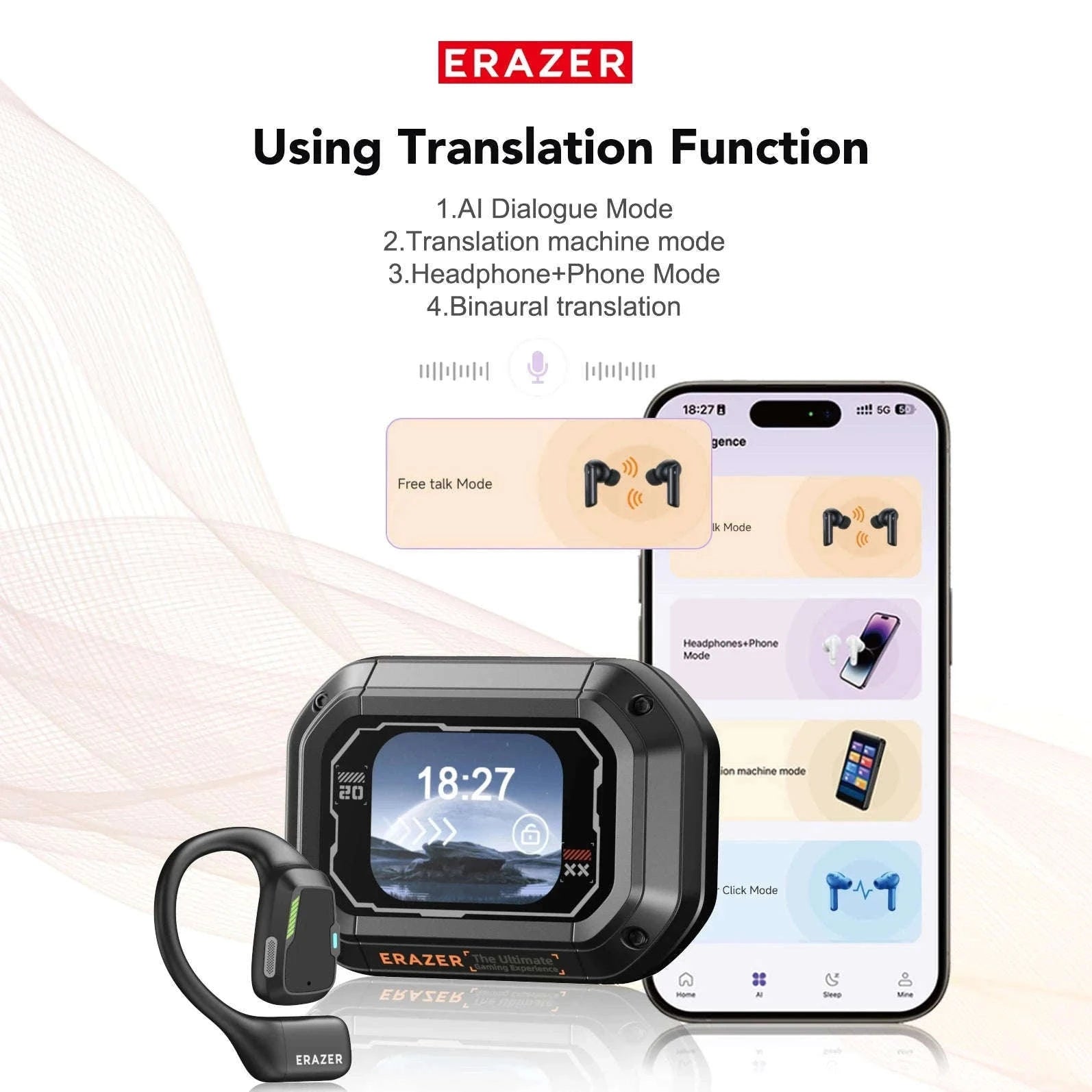 AI Earphone Translator Erazer XP6 Bluetooth Earphones-black AI Chat / China Mainland
