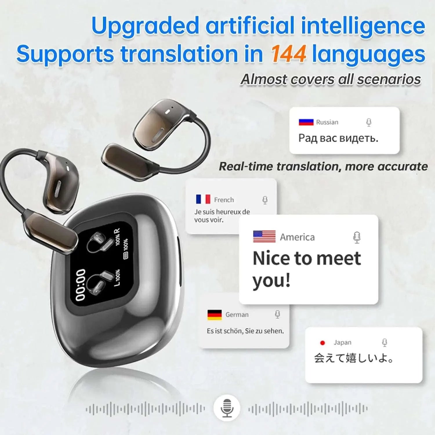 AI Language Translation Earbuds With Real-Time Wireless Communication-Blue