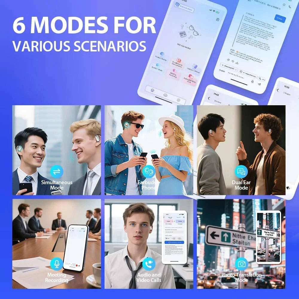 AI Language Translation Earbuds With Real-Time Wireless Communication-Blue