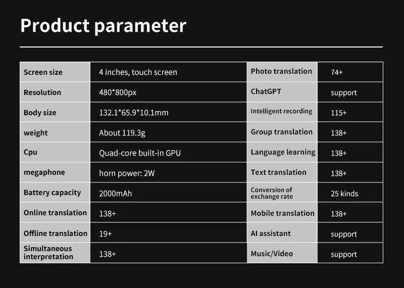 AI Language Translator Device with Real-Time Voice & Photo Translation-Gray / China Mainland
