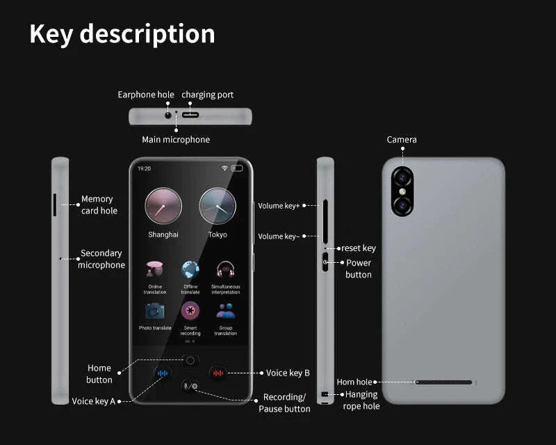 AI Language Translator Device with Real-Time Voice & Photo Translation-Gray / China Mainland