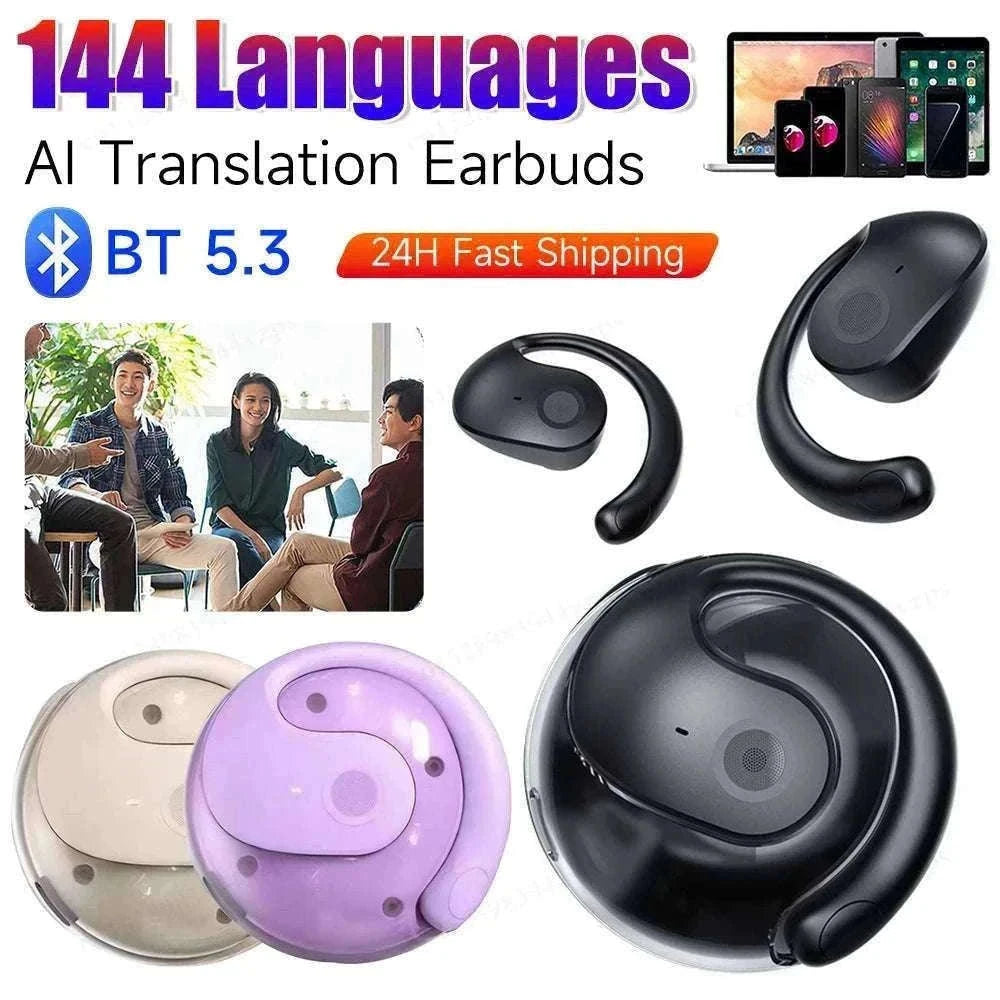 AI Real-Time Language Translation Earphones for Clear Communication-Purple