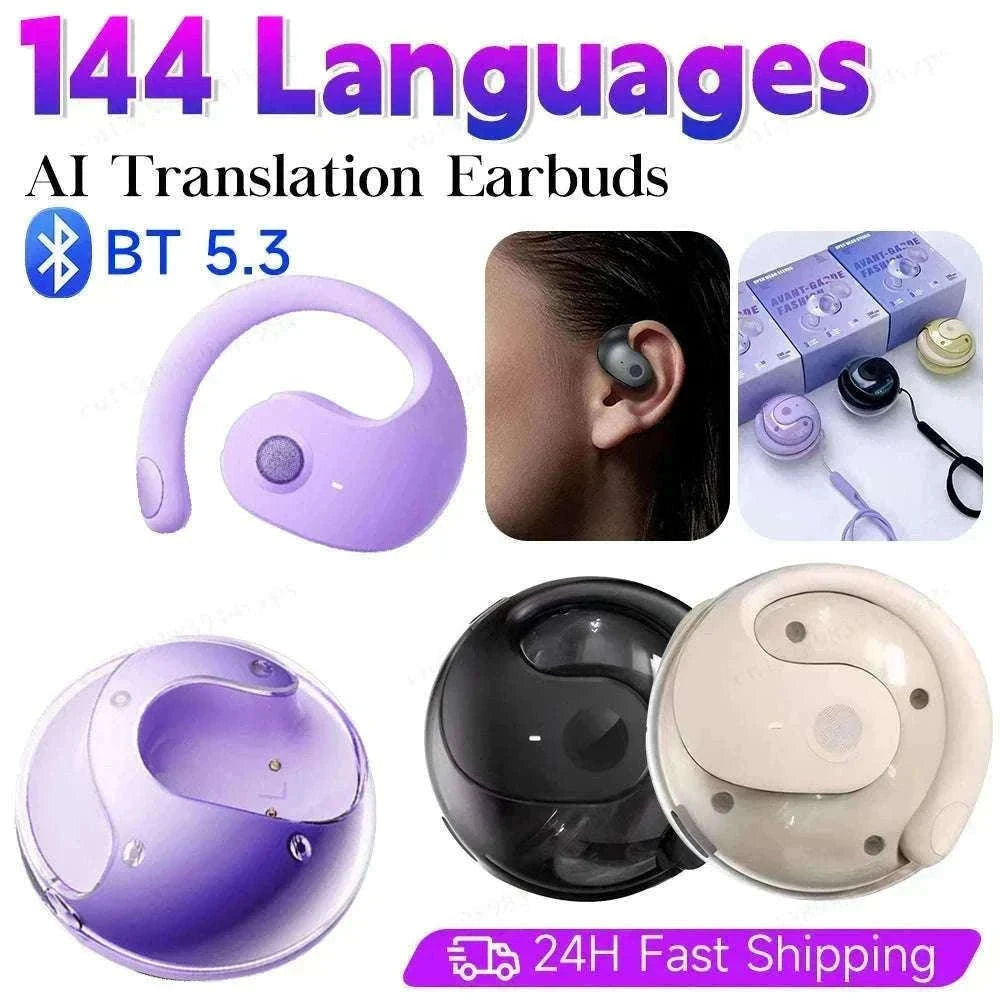 AI Real-Time Language Translation Earphones for Clear Communication-Purple