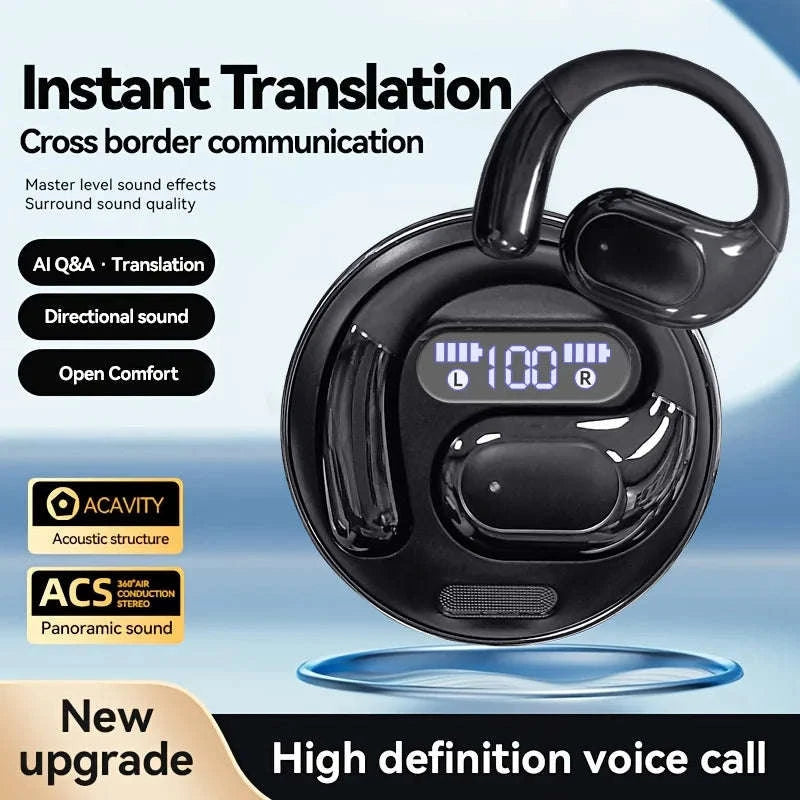 AI Real-Time Translation Earbuds with 100+ Languages & LED Display-White Silver / United States