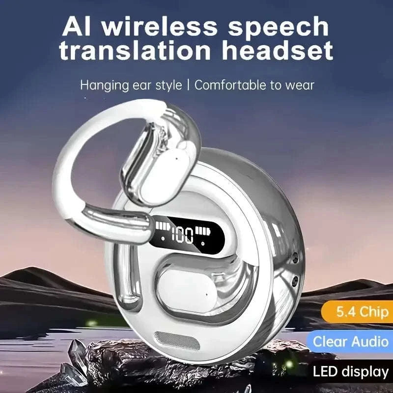 AI Real-Time Translation Earbuds with 100+ Languages & LED Display-White Silver / United States