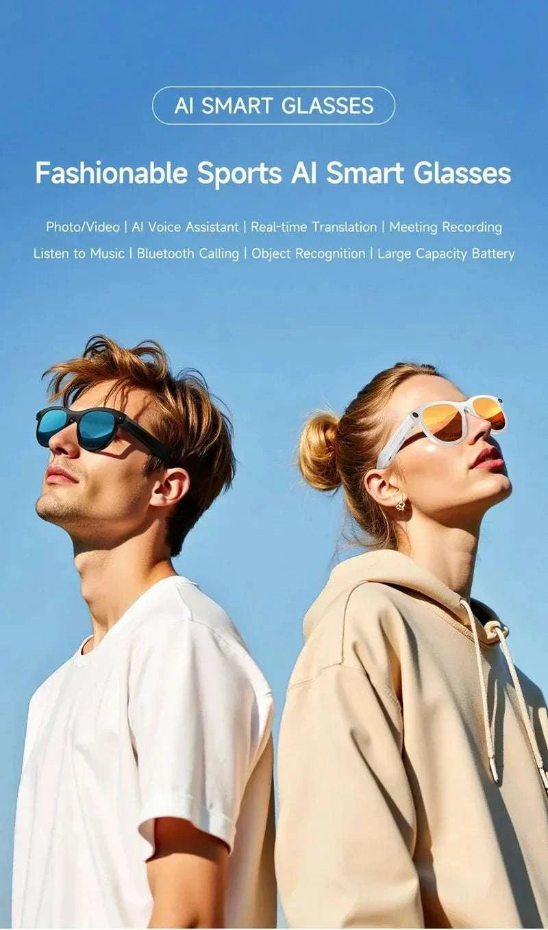 AI Smart Glasses with 8K Camera, Translation & Bluetooth Calls-White Glasses