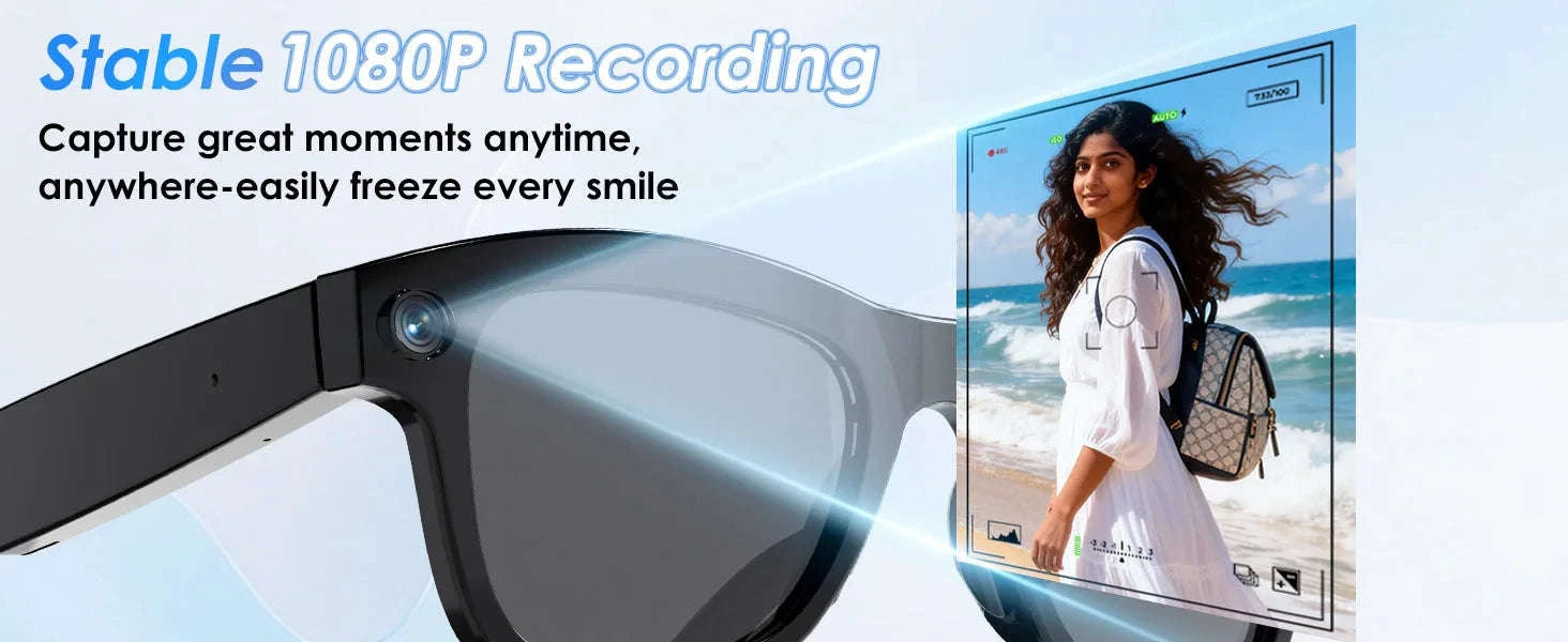 AI Smart Glasses with 8MP Camera, Translator & Open-Ear Audio-Black / United States